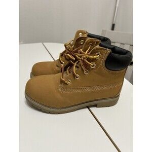Wonder Nation Work Boots Taylor Boys Size 1 Youth Tan Lace Up Faux Leather Beige